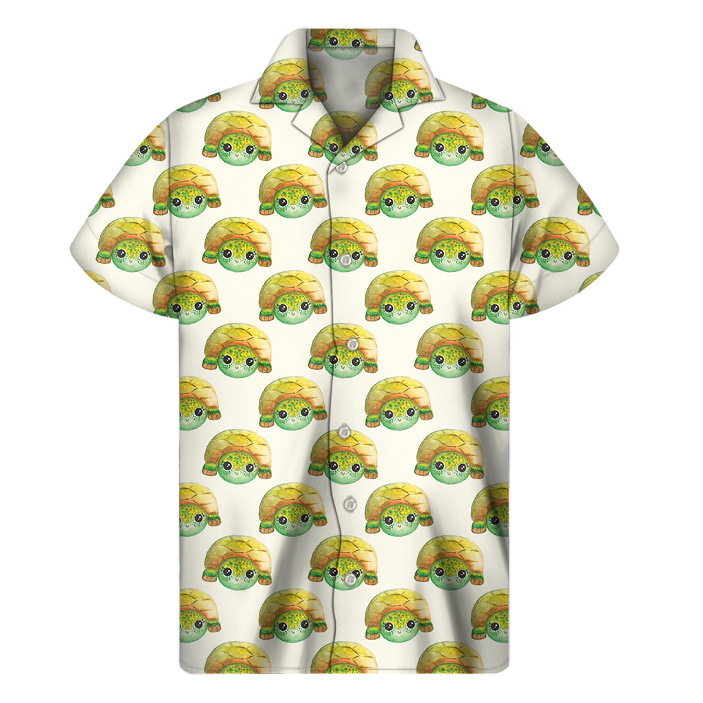 Watercolor Turtle Pattern Print Men's Short Sleeve Shirt