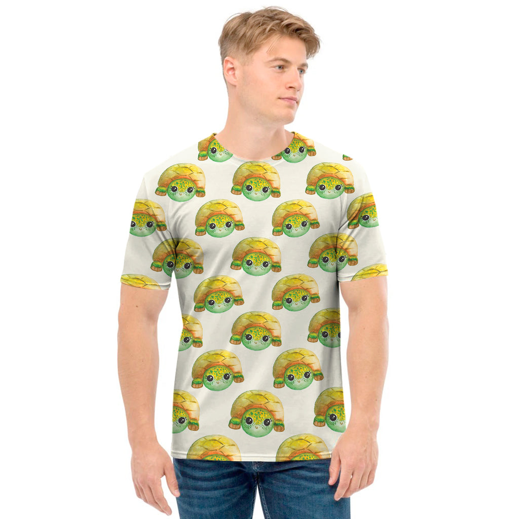 Watercolor Turtle Pattern Print Men's T-Shirt