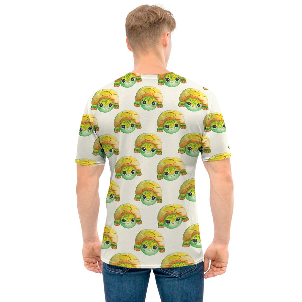 Watercolor Turtle Pattern Print Men's T-Shirt