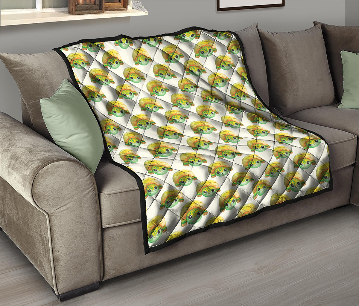 Watercolor Turtle Pattern Print Quilt