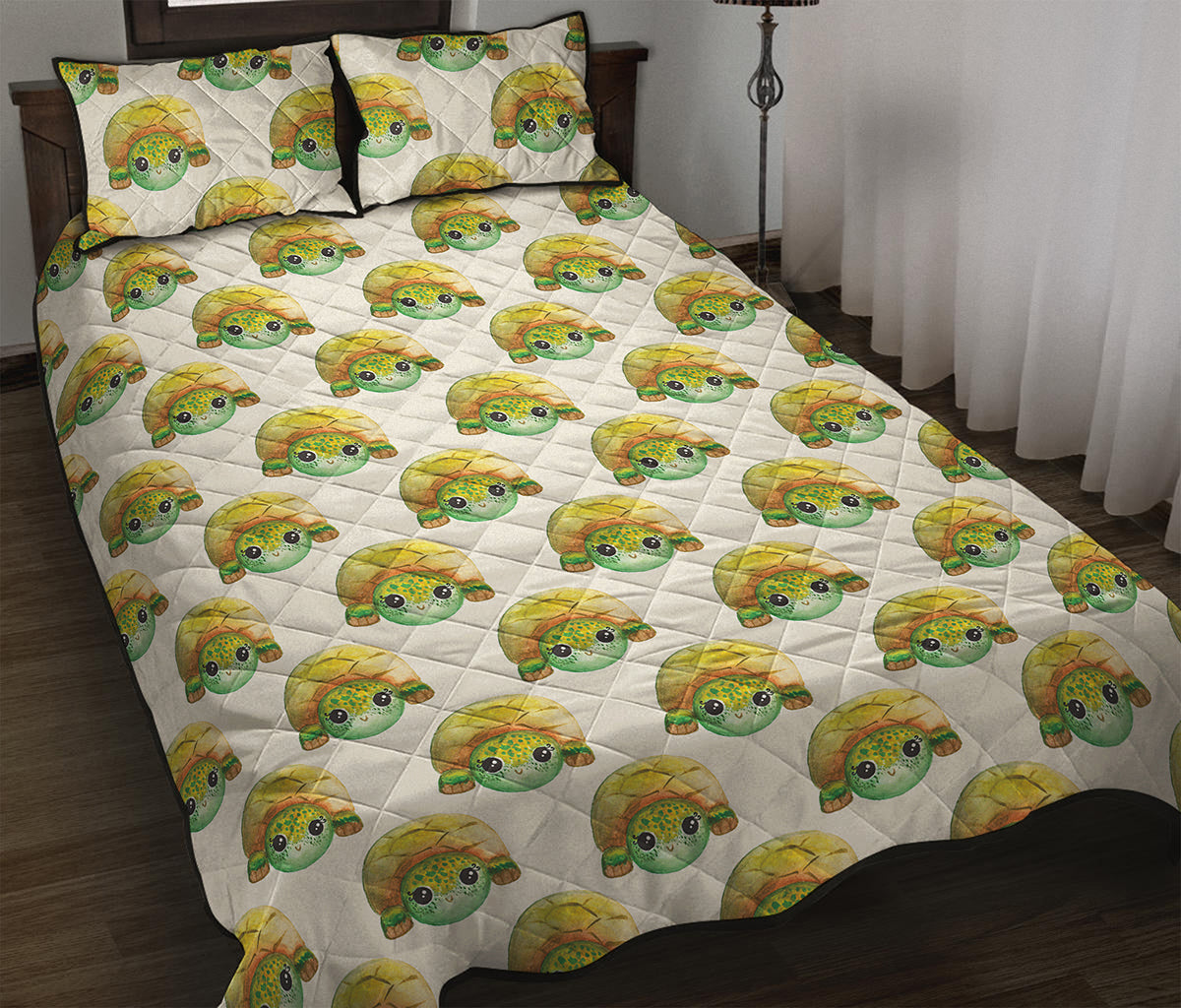 Watercolor Turtle Pattern Print Quilt Bed Set