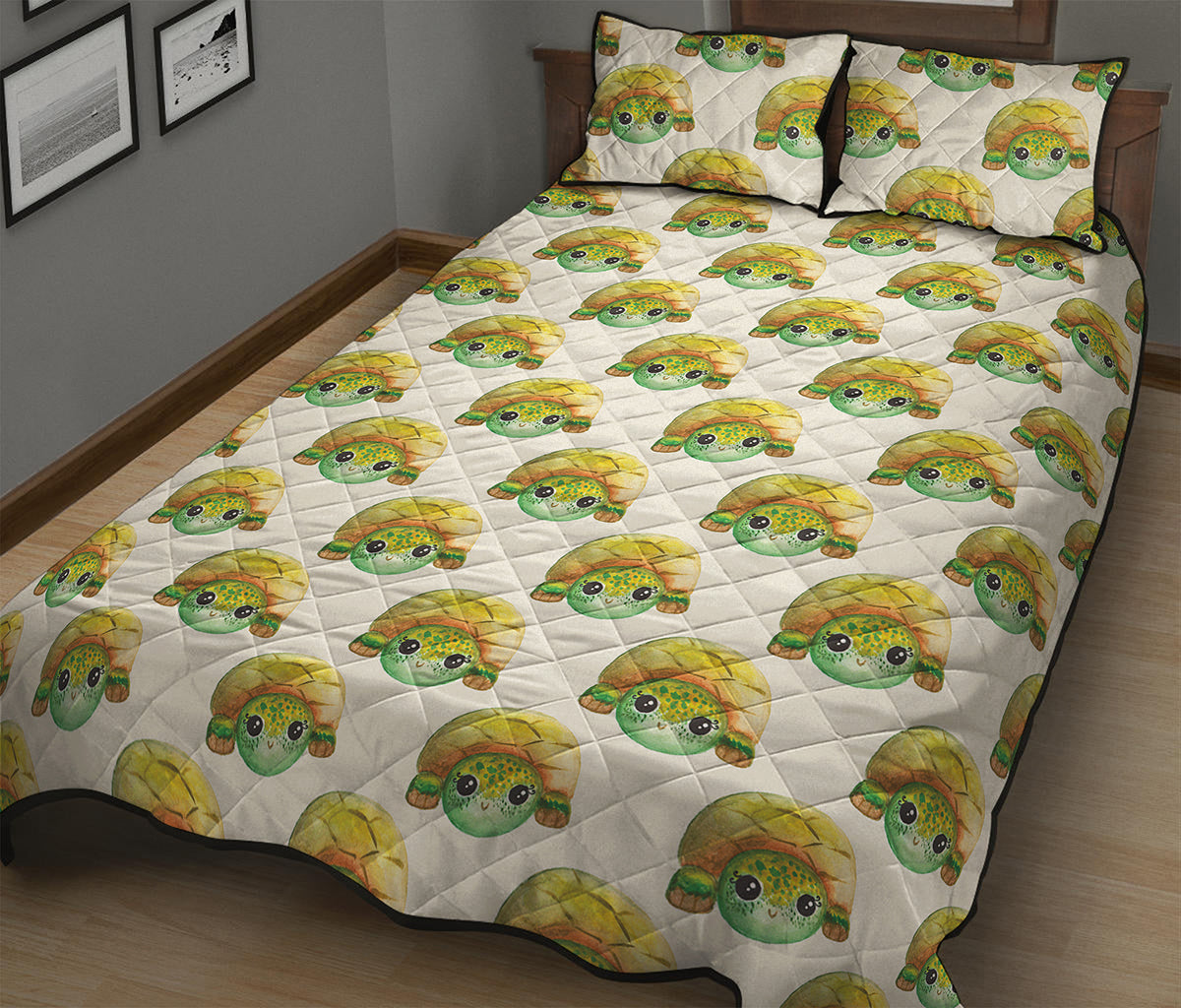 Watercolor Turtle Pattern Print Quilt Bed Set
