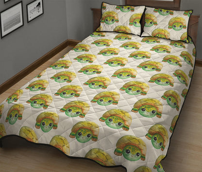 Watercolor Turtle Pattern Print Quilt Bed Set