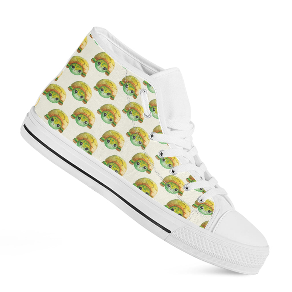 Watercolor Turtle Pattern Print White High Top Shoes