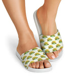 Watercolor Turtle Pattern Print White Slide Sandals