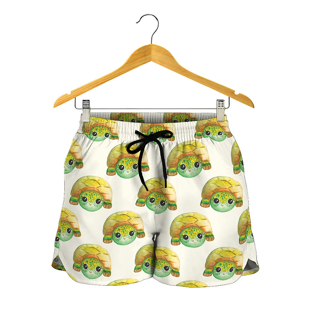 Watercolor Turtle Pattern Print Women's Shorts