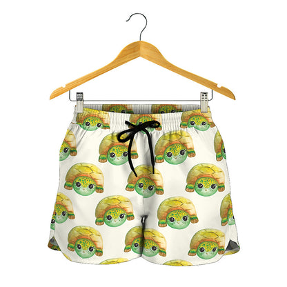 Watercolor Turtle Pattern Print Women's Shorts