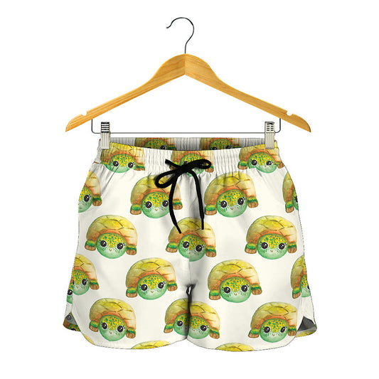 Watercolor Turtle Pattern Print Women's Shorts