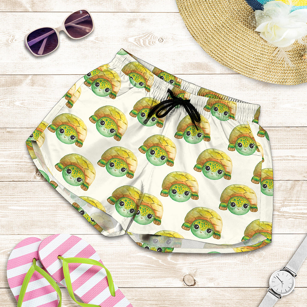 Watercolor Turtle Pattern Print Women's Shorts