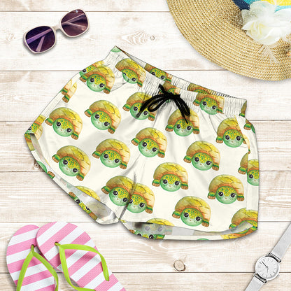 Watercolor Turtle Pattern Print Women's Shorts