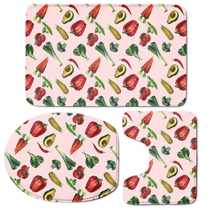 Watercolor Vegan Pattern Print 3 Piece Bath Mat Set
