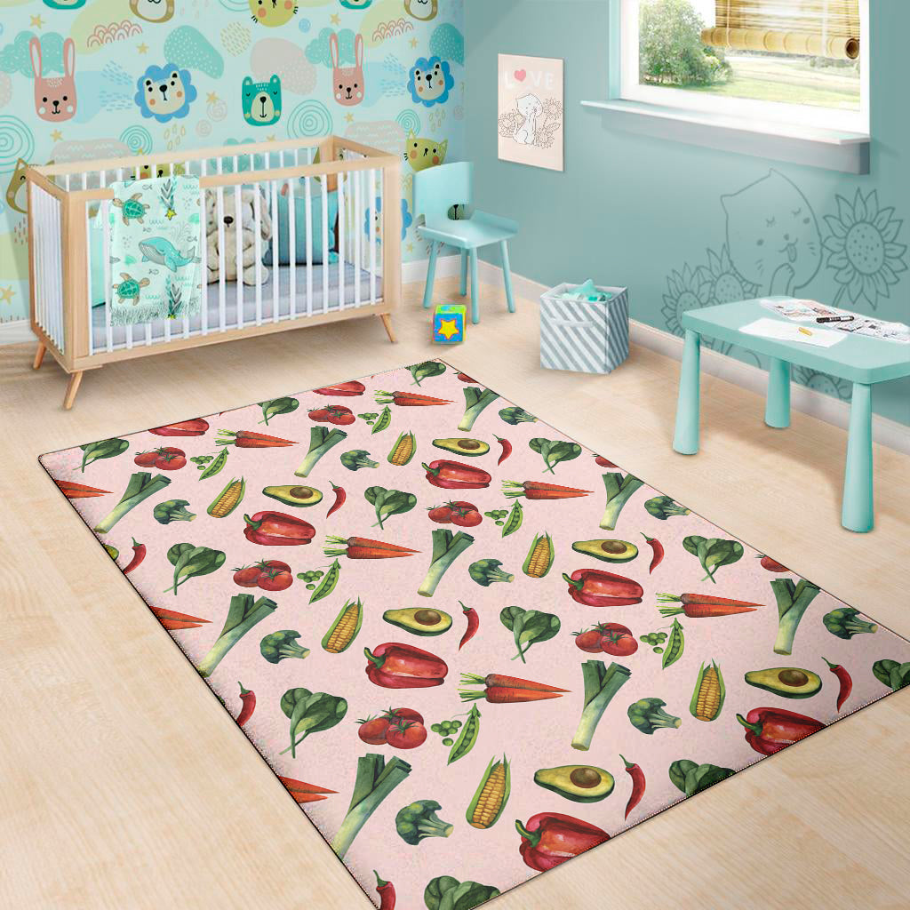 Watercolor Vegan Pattern Print Area Rug