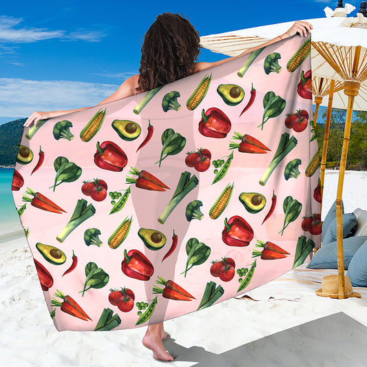 Watercolor Vegan Pattern Print Beach Sarong Wrap