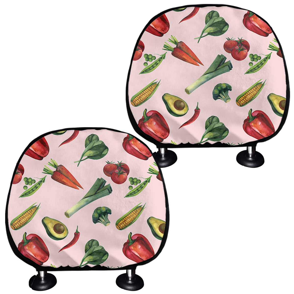Watercolor Vegan Pattern Print Car Headrest Covers