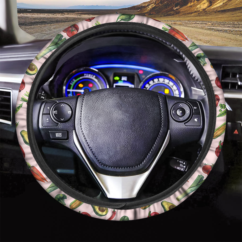 Watercolor Vegan Pattern Print Car Steering Wheel Cover