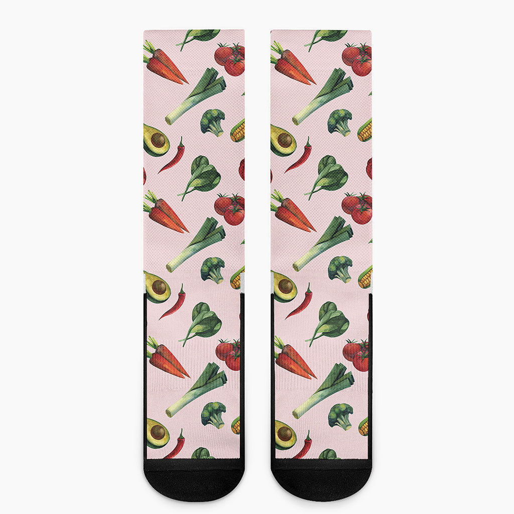 Watercolor Vegan Pattern Print Crew Socks