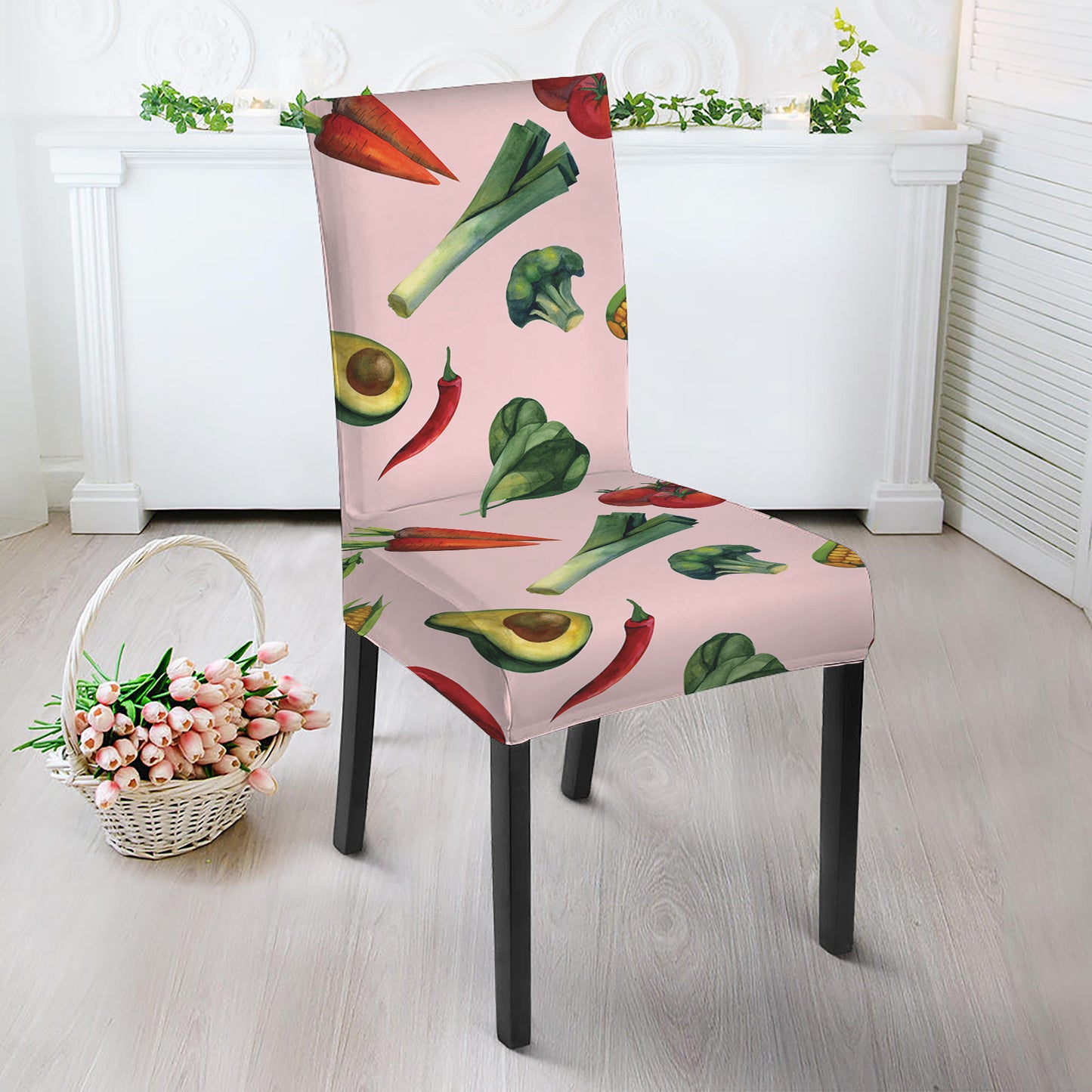 Watercolor Vegan Pattern Print Dining Chair Slipcover