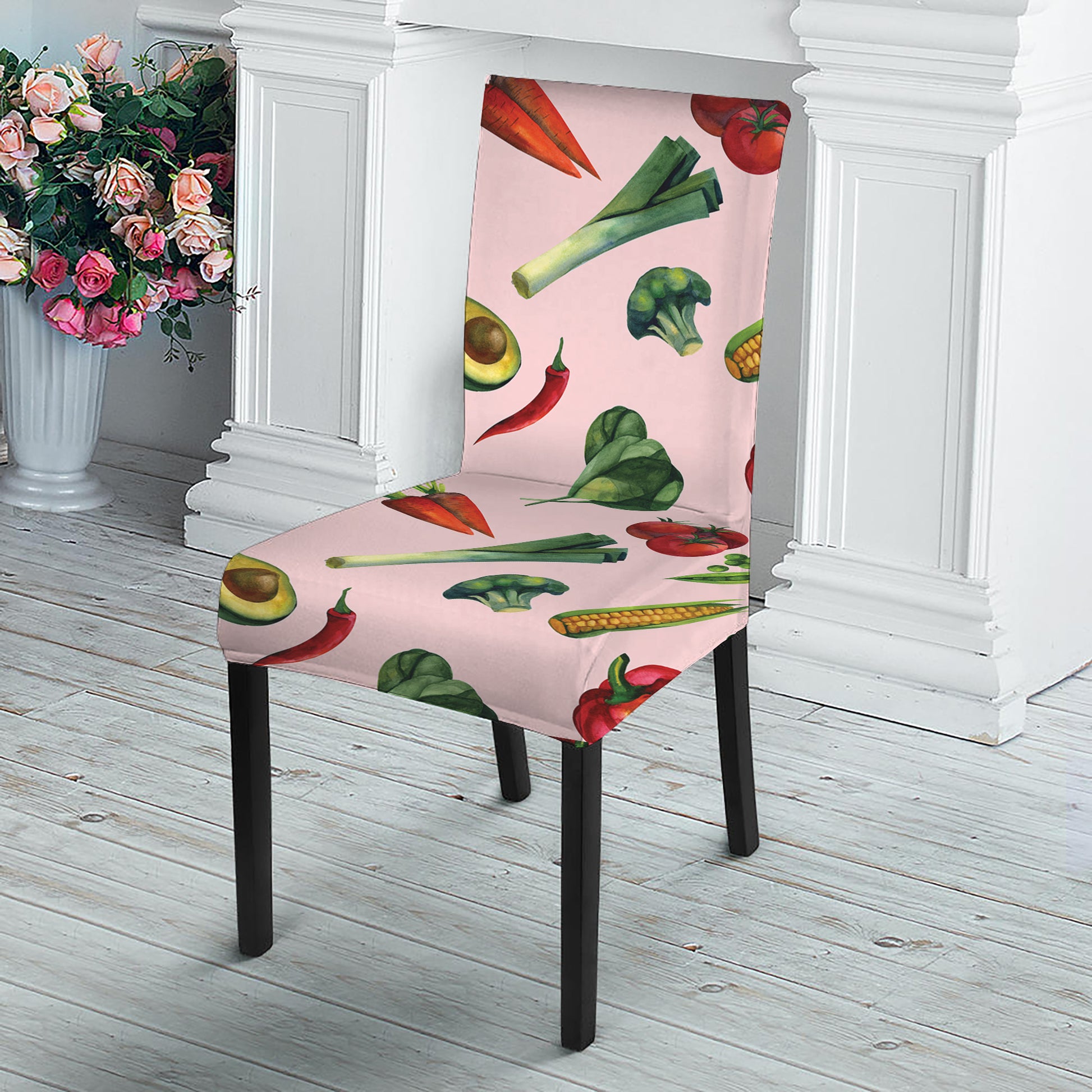 Watercolor Vegan Pattern Print Dining Chair Slipcover