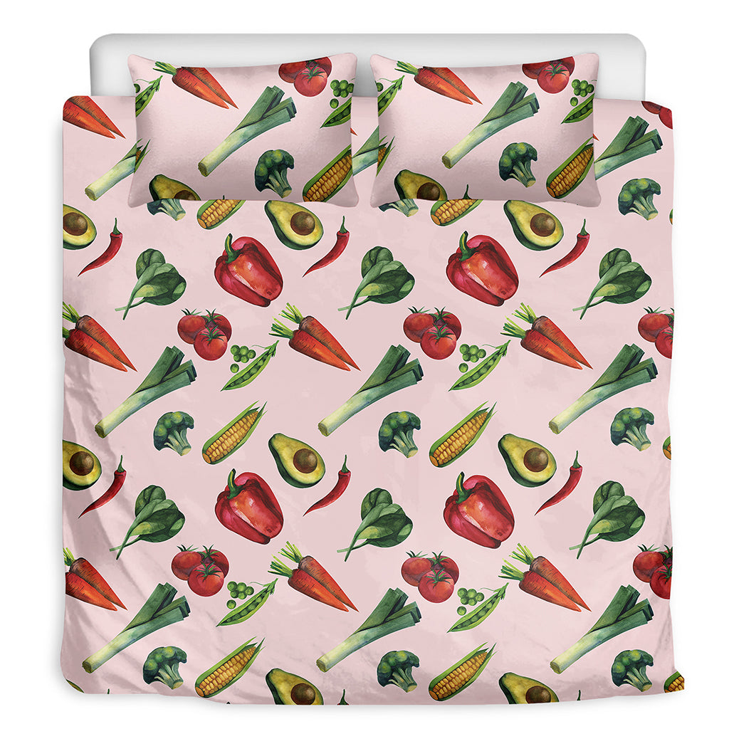 Watercolor Vegan Pattern Print Duvet Cover Bedding Set