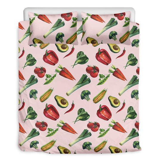 Watercolor Vegan Pattern Print Duvet Cover Bedding Set