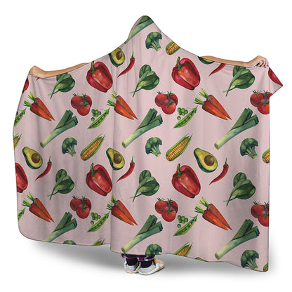 Watercolor Vegan Pattern Print Hooded Blanket