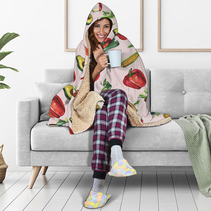 Watercolor Vegan Pattern Print Hooded Blanket
