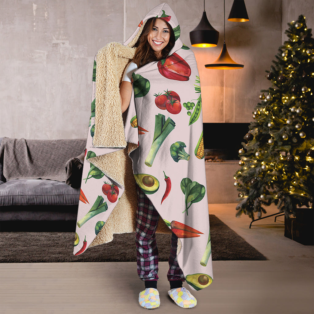Watercolor Vegan Pattern Print Hooded Blanket