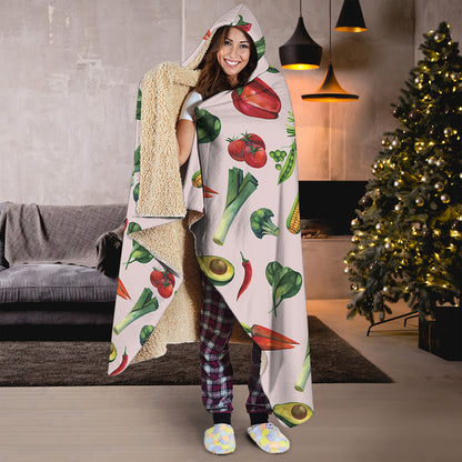 Watercolor Vegan Pattern Print Hooded Blanket