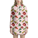 Watercolor Vegan Pattern Print Hoodie Dress