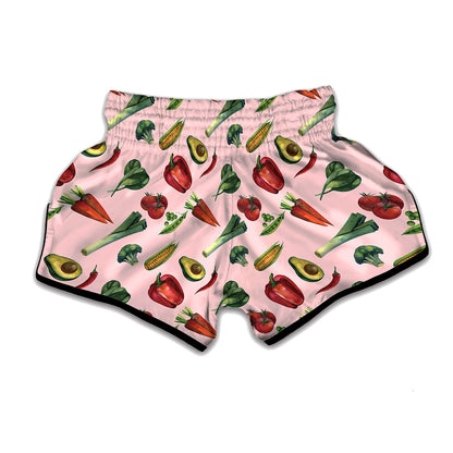 Watercolor Vegan Pattern Print Muay Thai Boxing Shorts