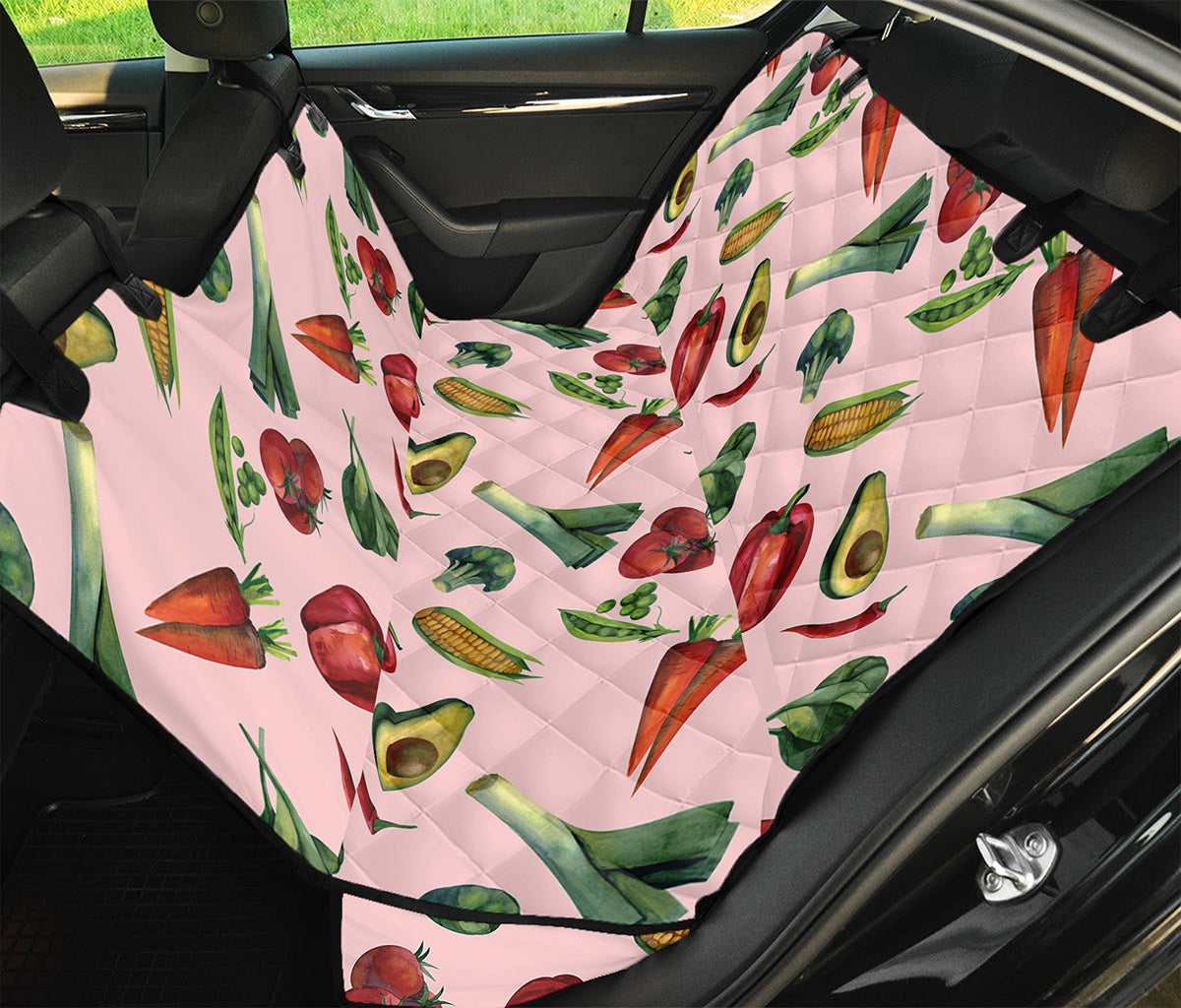 Watercolor Vegan Pattern Print Pet Car Back Seat Cover