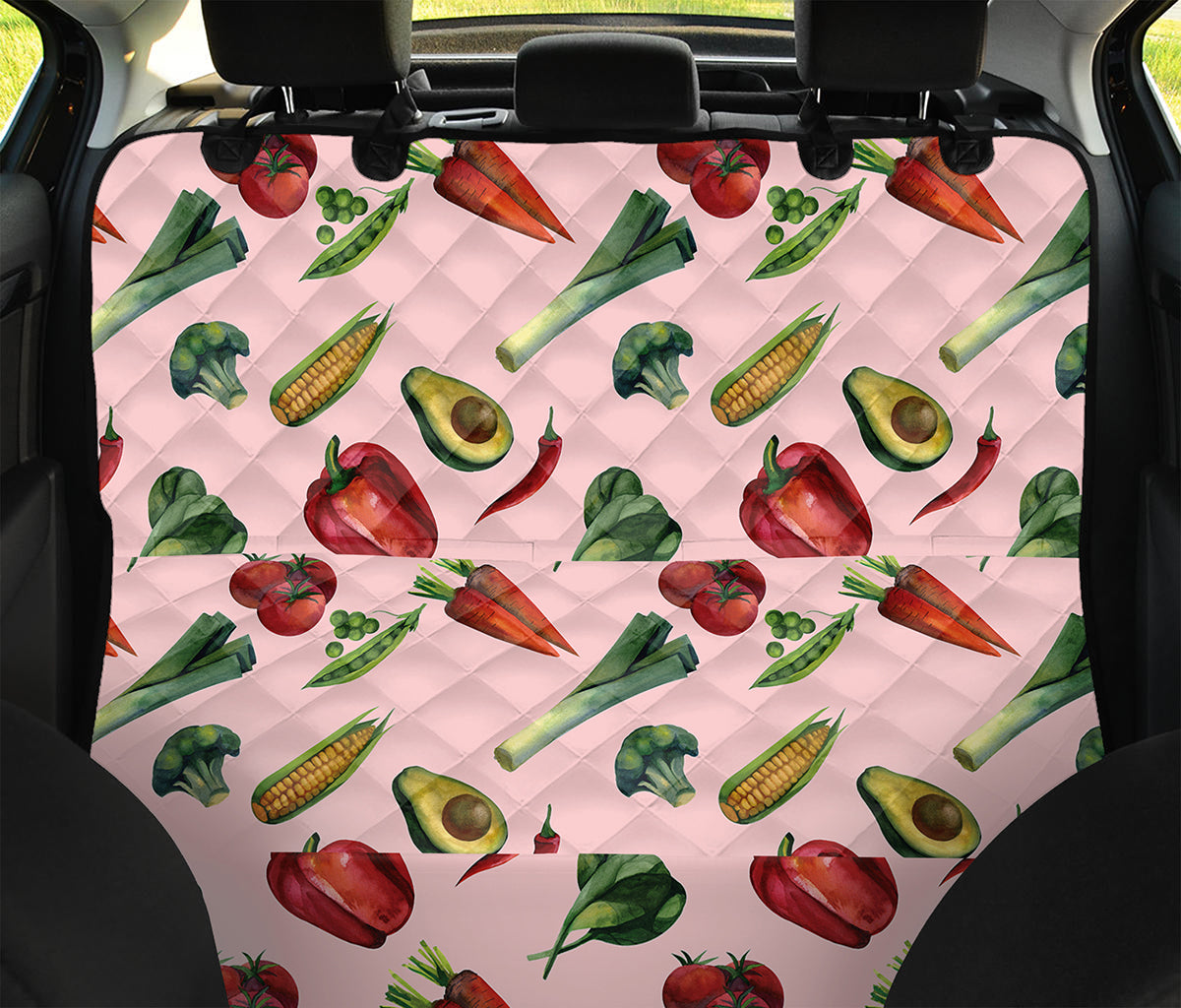 Watercolor Vegan Pattern Print Pet Car Back Seat Cover