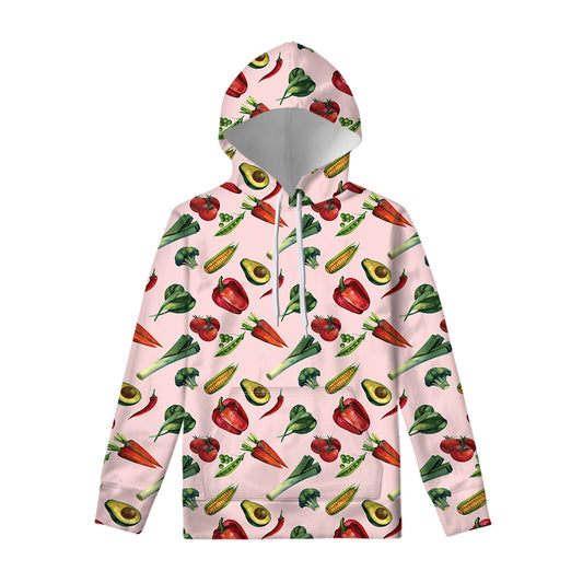 Watercolor Vegan Pattern Print Pullover Hoodie