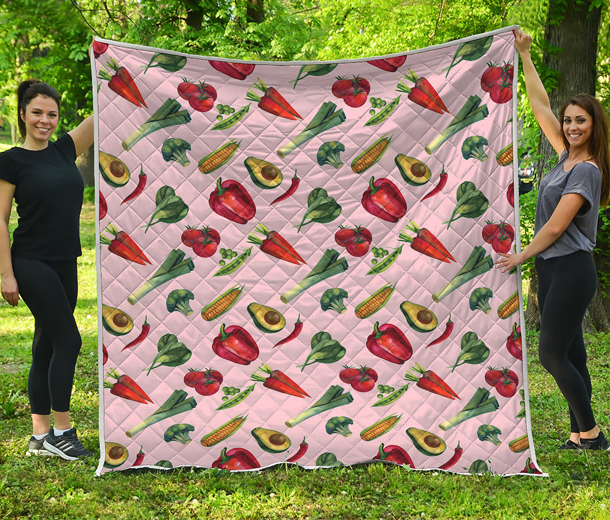 Watercolor Vegan Pattern Print Quilt