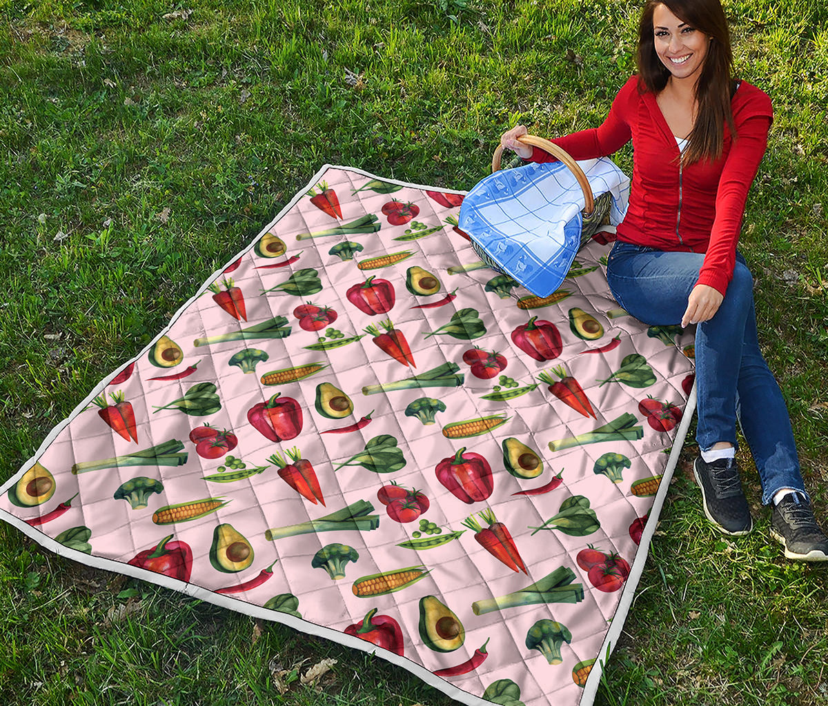 Watercolor Vegan Pattern Print Quilt
