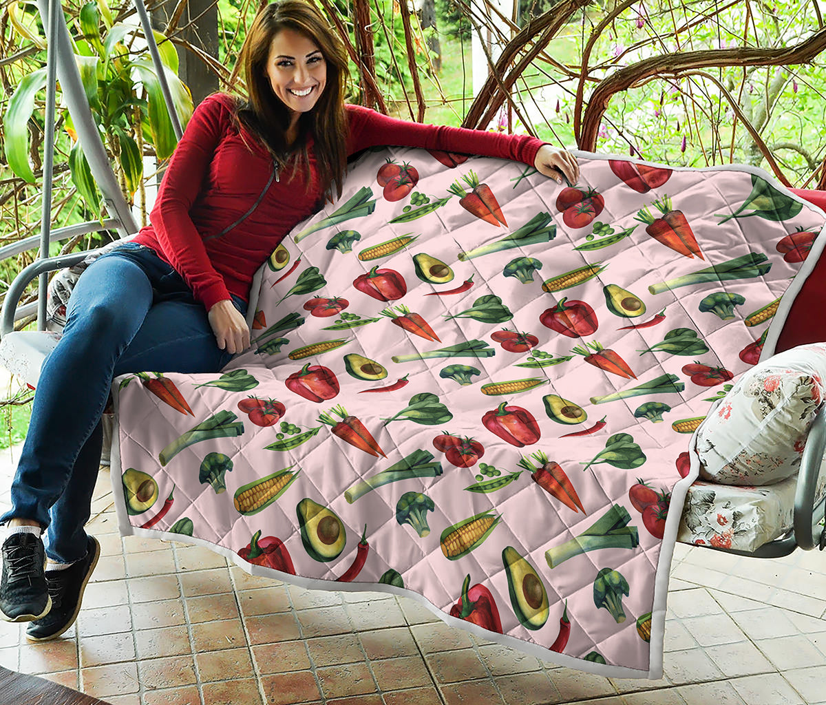 Watercolor Vegan Pattern Print Quilt
