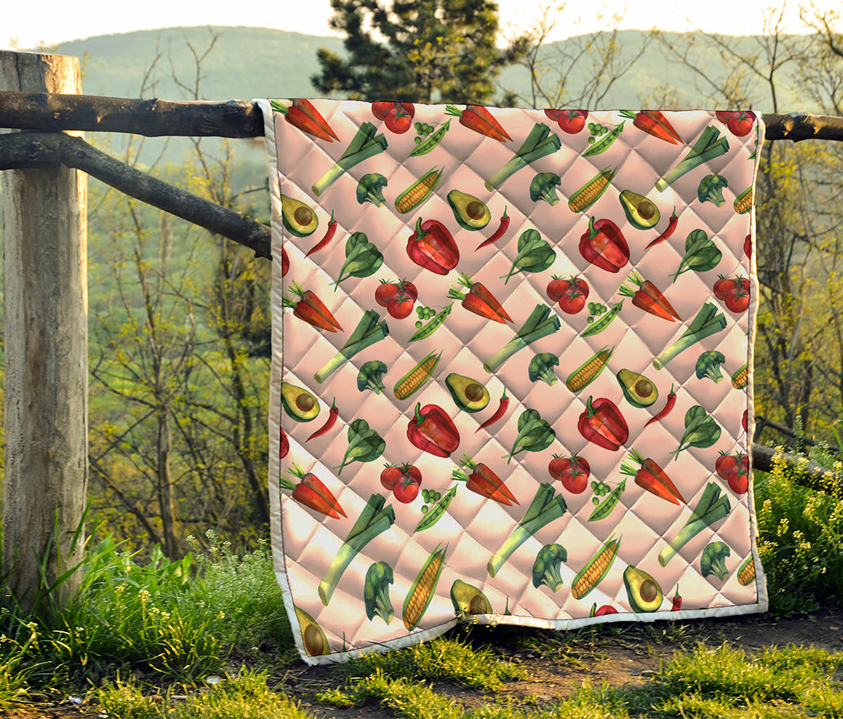 Watercolor Vegan Pattern Print Quilt