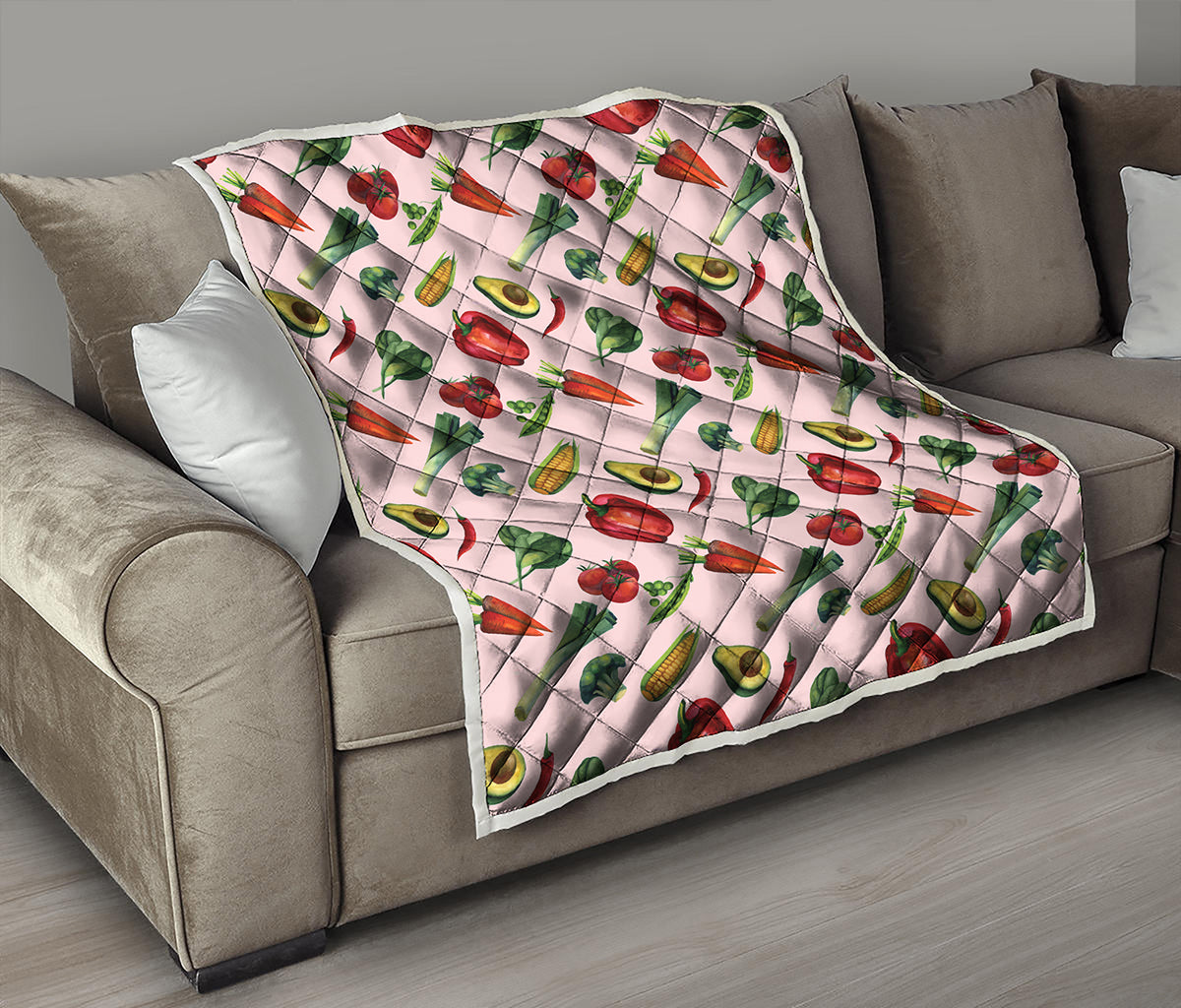 Watercolor Vegan Pattern Print Quilt