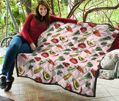 Watercolor Vegan Pattern Print Quilt