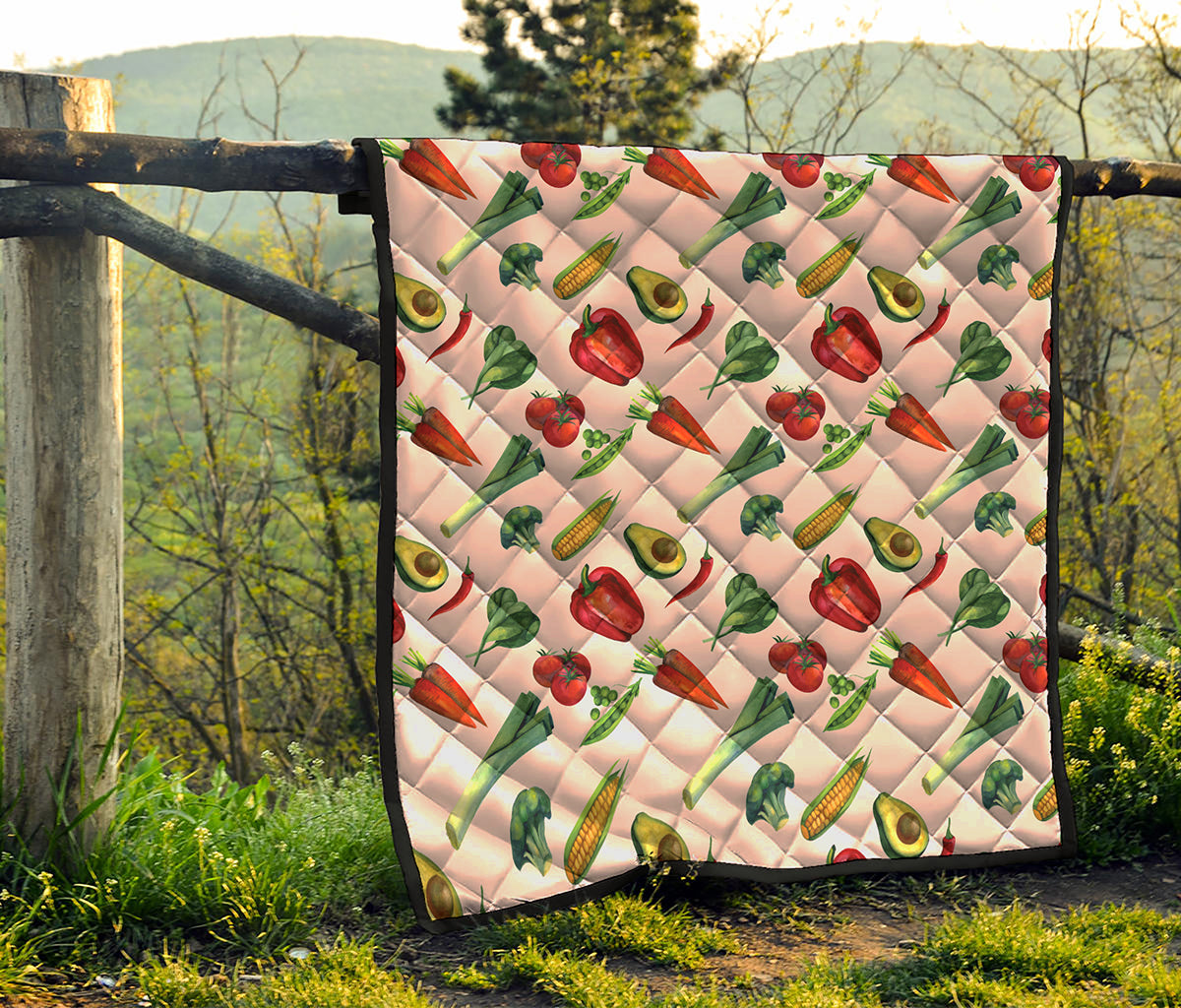 Watercolor Vegan Pattern Print Quilt