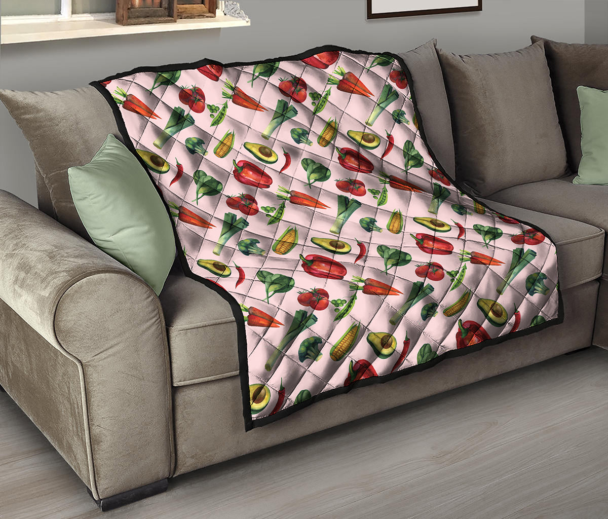 Watercolor Vegan Pattern Print Quilt