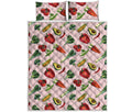 Watercolor Vegan Pattern Print Quilt Bed Set