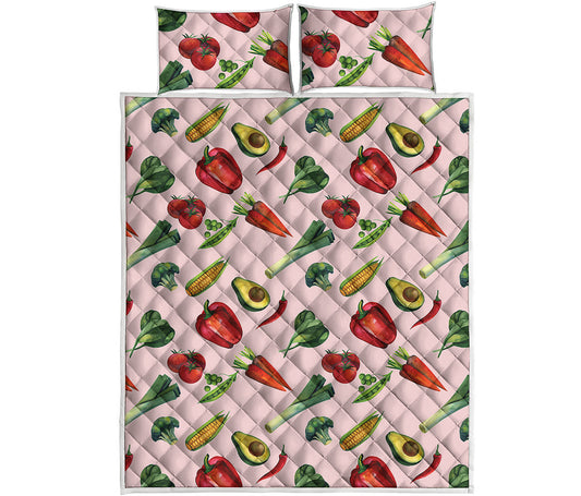 Watercolor Vegan Pattern Print Quilt Bed Set