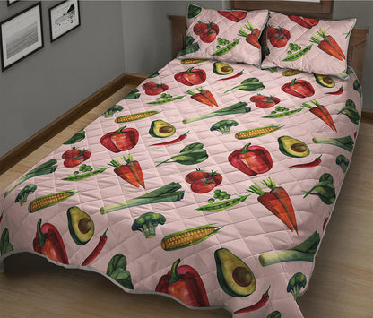Watercolor Vegan Pattern Print Quilt Bed Set