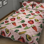 Watercolor Vegan Pattern Print Quilt Bed Set