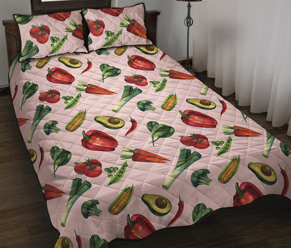 Watercolor Vegan Pattern Print Quilt Bed Set