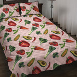 Watercolor Vegan Pattern Print Quilt Bed Set