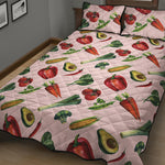 Watercolor Vegan Pattern Print Quilt Bed Set