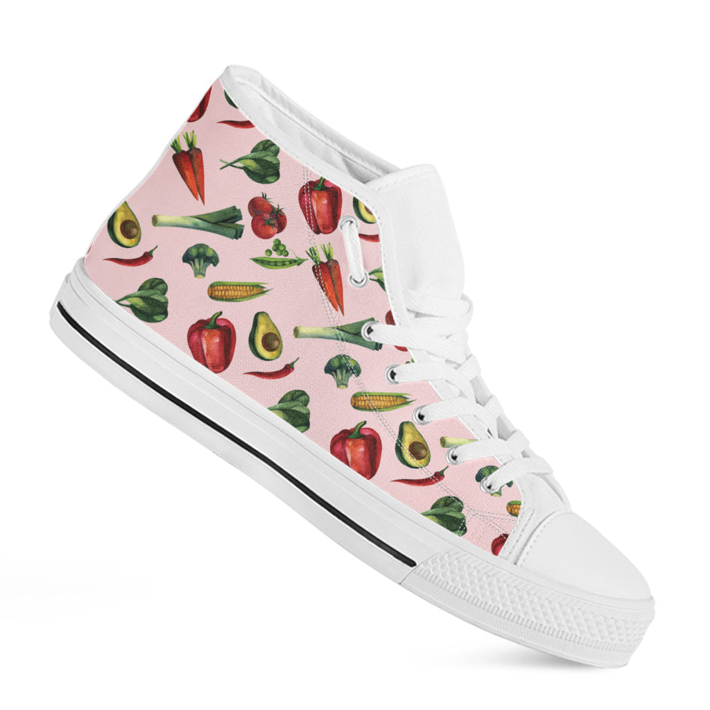 Watercolor Vegan Pattern Print White High Top Shoes
