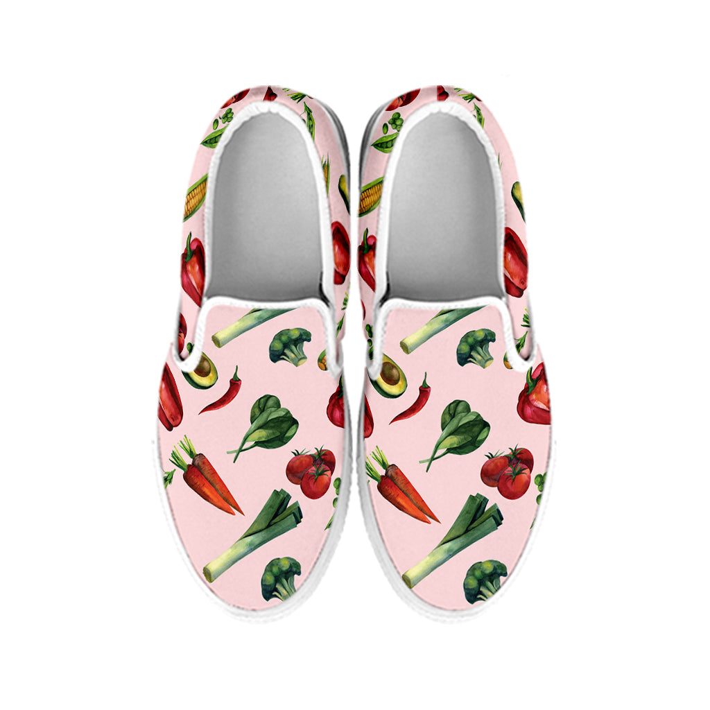 Watercolor Vegan Pattern Print White Slip On Shoes
